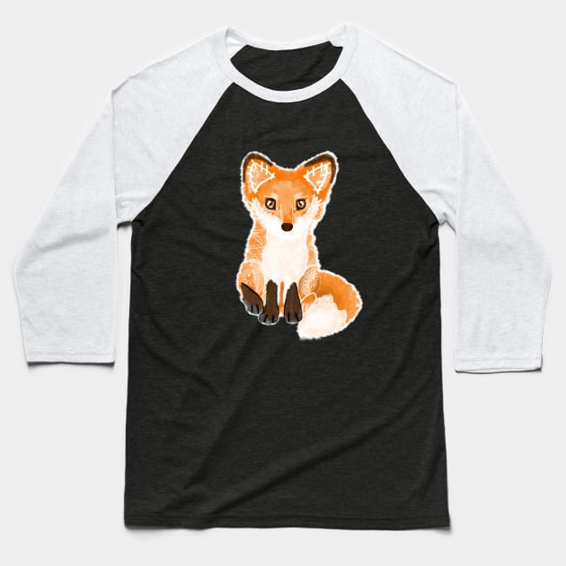 Tribal Boho Fox Baseball T-Shirt by BlackBunnyDesignStudio